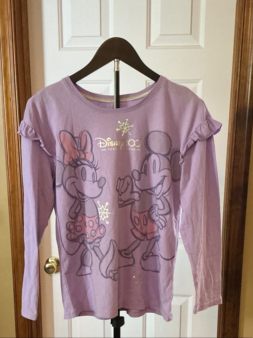 Disney Lavender Minnie & Mickey Long Sleeve Tee with Ruffle Shoulders